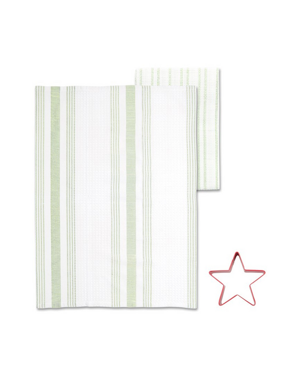 Metallic Stripe Green Tea Towel