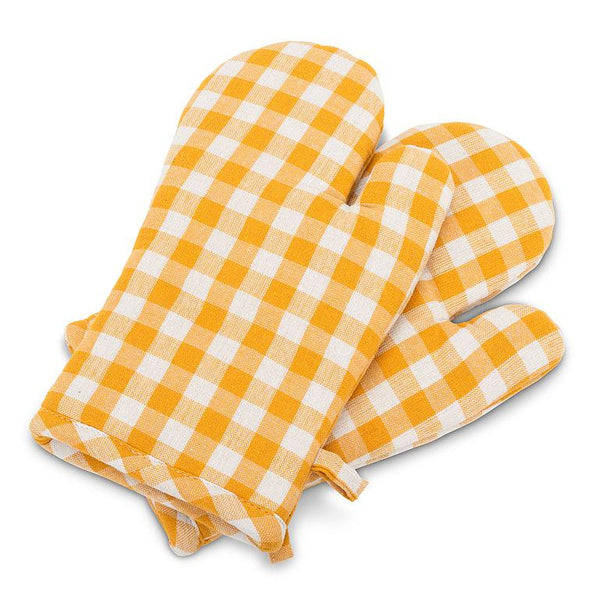 White & Yellow Gingham Oven Mitts